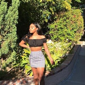 White & purple plaid mini skirt